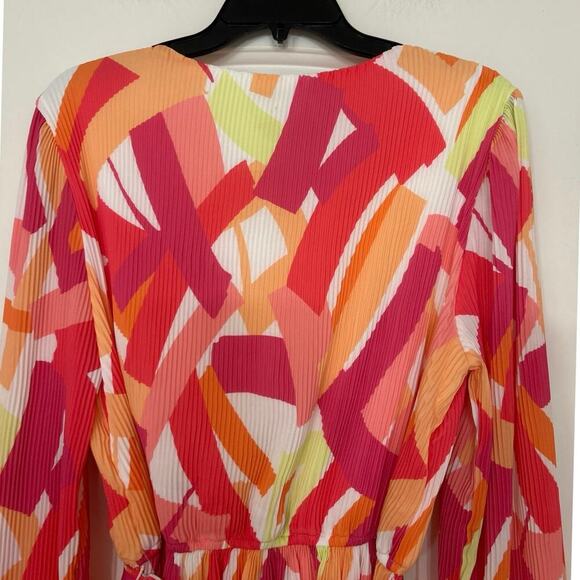 Nicole Miller New Pink Multi Color Pleated Mini Dress Summer Vibrant Party XL - Picture 13 of 16